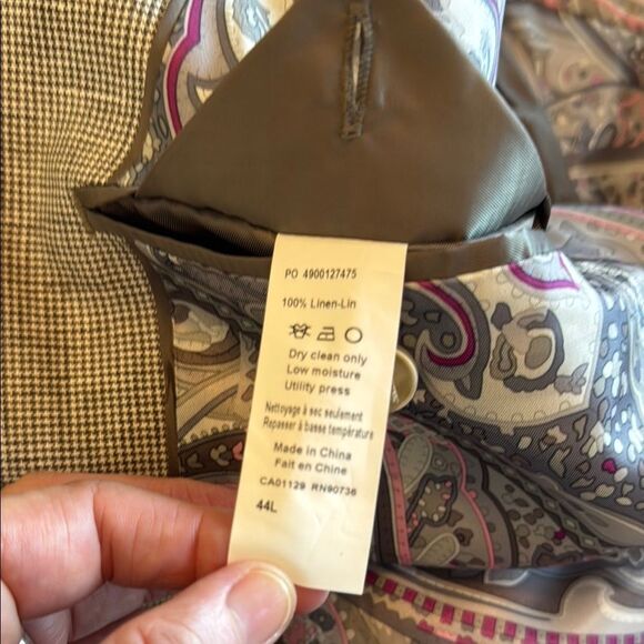 TALLIA Tan/ Brown Sport Coat  Linen Micro Houndstooth pattern size 44L - Picture 9 of 15